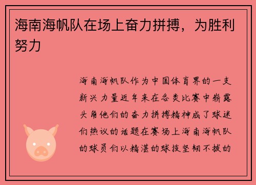 海南海帆队在场上奋力拼搏，为胜利努力